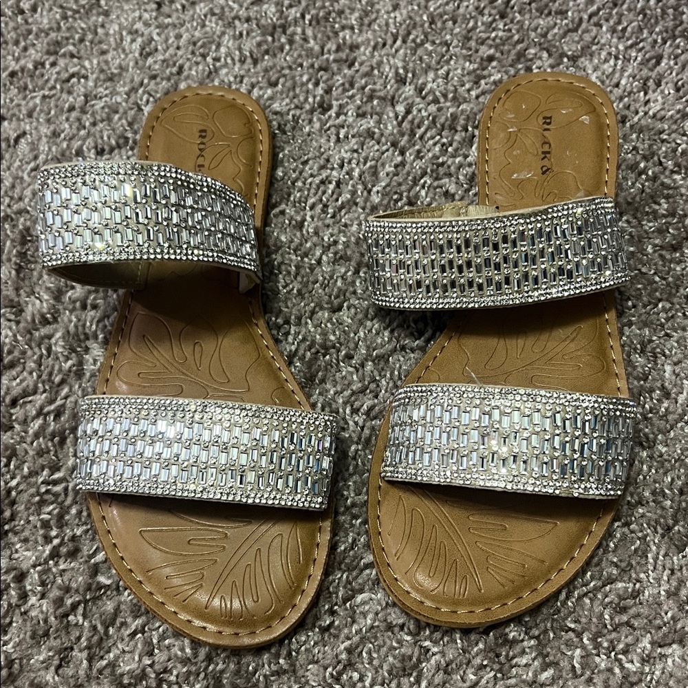 Embellished Double-Strap Silver Sandals